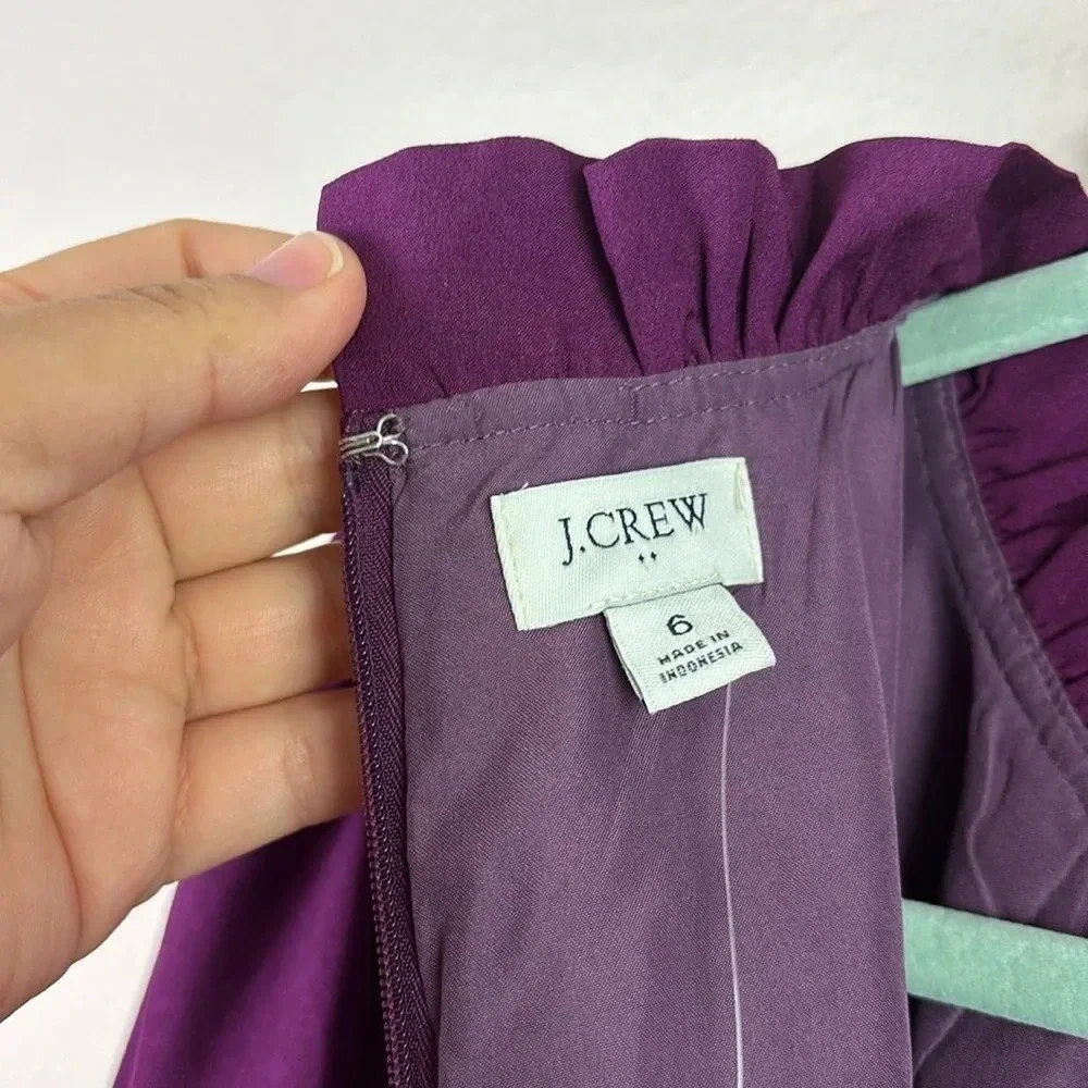 NWT J. Crew Ruffle neck and sleeves - shift dress in purple plum size 6